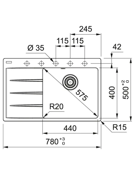 Мийка для кухні прямокутна Franke Centro CNG 611-78 TL, 780x500x200 мм, кам`яна, сірий сланець, крило зліва