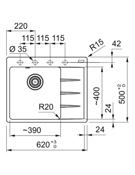 Мойка для кухни прямоугольная Franke Centro CNG 611-62 TL, 620x500x200 мм, каменная, оникс, крыло справа купить в Днепре и Киеве