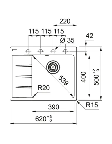 Мойка для кухни прямоугольная Franke Centro CNG 611-62 TL, 620x500x200 мм, каменная, белый, крыло слева купить в Днепре и Киеве 