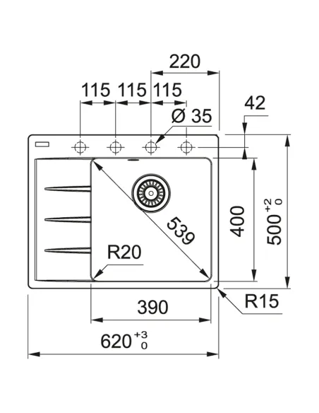Мойка для кухни прямоугольная Franke Centro CNG 611-62 TL, 620x500x200 мм, каменная, белый, крыло слева купить в Днепре и Киеве 