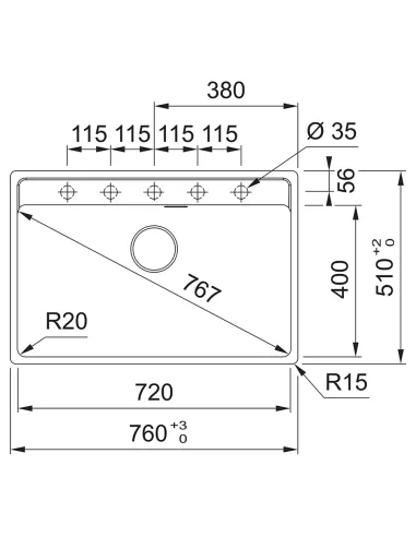 Мойка для кухни прямоугольная Franke Maris MRG 610-72 TL, 760x510x200 мм, каменная, серый камень купить в Днепре и Киеве - цена 