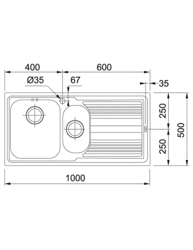 Мойка для кухни прямоугольная Franke Logica line LLX 651, 1000x500x180 мм, из нержавеющей стали, крыло слева купить в Днепре и К