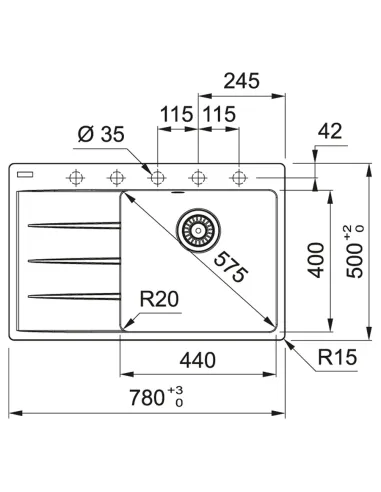 Мойка для кухни прямоугольная Franke Centro CNG 611-78 TL Black Edition, крыло слева, каменная купить в Днепре и Киеве - цена от