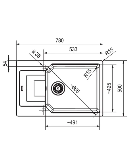 Мийка для кухні прямокутна Franke Urban UBG 611-78 XL, 780х500х220 мм, сірий сланець, кам`яна