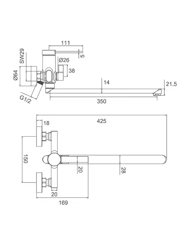 Смеситель для ванны Frap F2267 с душевым набором, хром