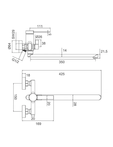 Змішувач для ванни Frap F2267 з душовим набором, хром