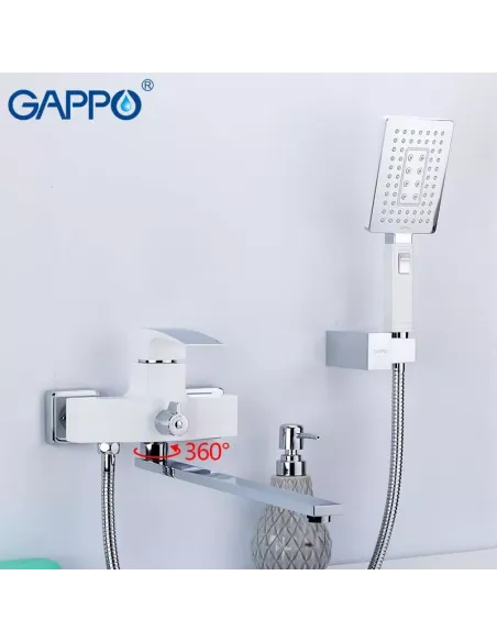 Змішувач для ванни Gappo G2207-7 із душовим набором, білий