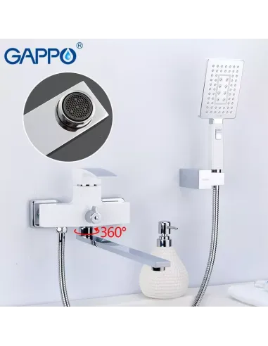 Змішувач для ванни Gappo G2207-7 із душовим набором, білий