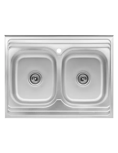 Мийка для кухні прямокутна Kroner KRP Satin-6080Z з нержавіючої сталі, з двома чашами