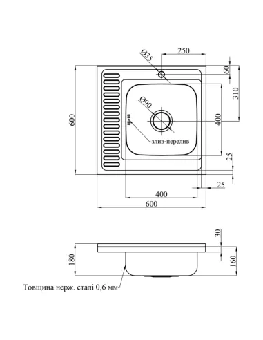 Мийка для кухні квадратна Kroner KRP Dekor-6060R з нержавіючої сталі