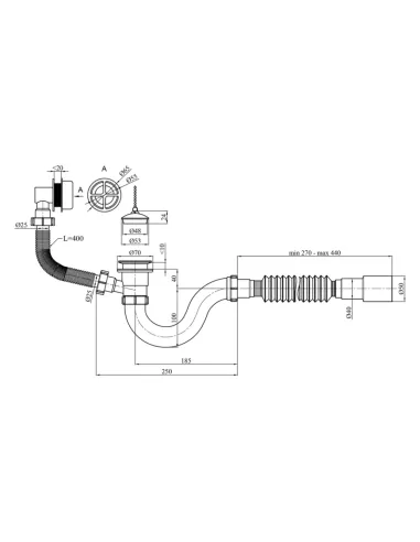 Сифон для ванны Kroner KRP - BS01 с переливом, 40 мм