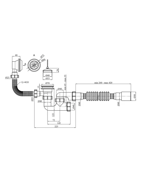 Сифон для ванни Kroner KRP-BS03 з переливом, 40 мм