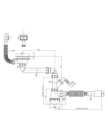 Сифон для кухонной мойки Kroner KRP - KS02S-1 с отводом для стиральной машины, 3 1/2 дюйма