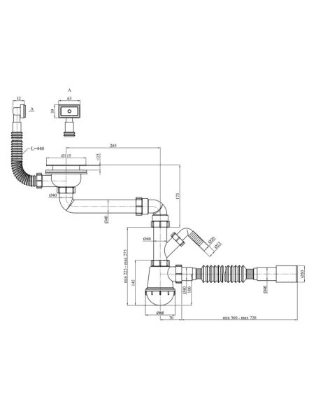 Сифон для кухонной мойки Kroner KRP - KS02S-1 с отводом для стиральной машины, 3 1/2 дюйма