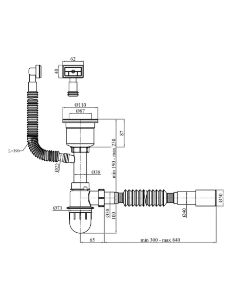 Сифон для кухонної мийки Kroner KRP - Siphon - 021 з переливом, 3 1/2 дюйма