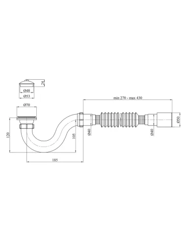 Сифон для душевого поддона Kroner KRP - ST01 прямоточный, 40 мм