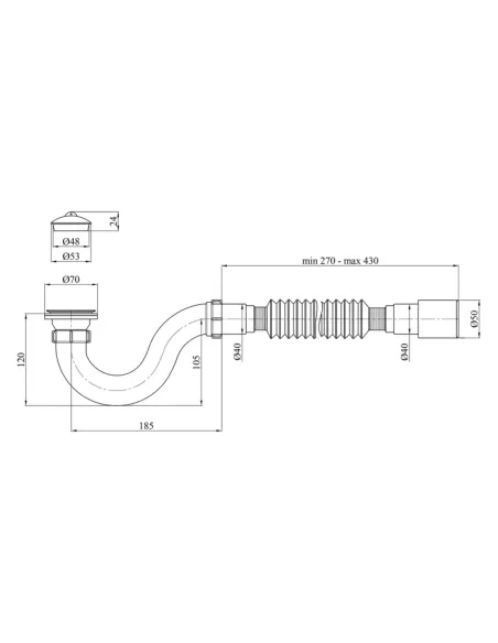 Сифон для душевого поддона Kroner KRP - ST01 прямоточный, 40 мм