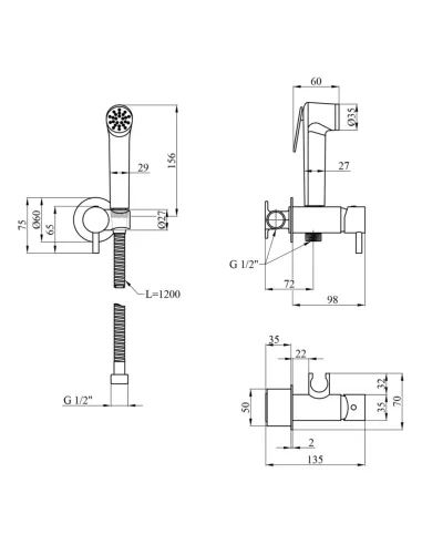 Смеситель для биде Kroner KRP Bidet - C082 с гигиеническим душем