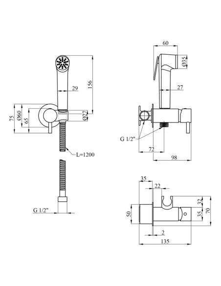 Змішувач для біде Kroner KRP Bidet - C082 з гігієнічним душем