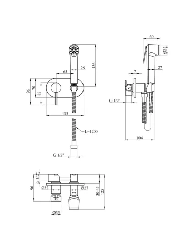 Смеситель для биде Kroner KRP Bidet - C086 с гигиеническим душем