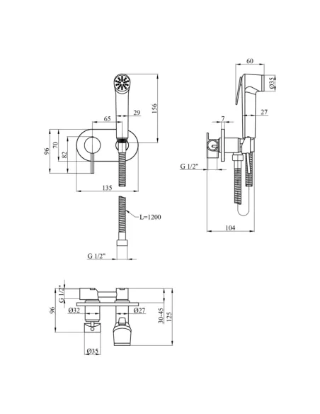 Смеситель для биде Kroner KRP Bidet - C086 с гигиеническим душем