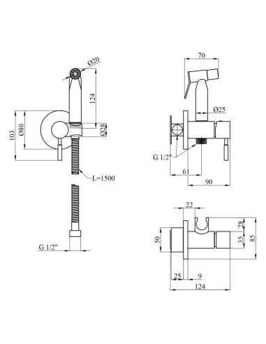 Смеситель для биде Kroner KRP Edelstahl Klassisch - ESG053 с гигиеническим душем