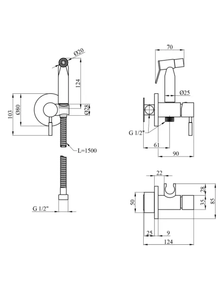 Смеситель для биде Kroner KRP Edelstahl Klassisch - ESG053 с гигиеническим душем
