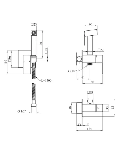 Змішувач для біде Kroner KRP Edelstahl Kubus - SCH053 з гігієнічним душем