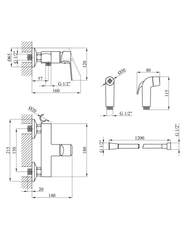 Смеситель для биде Kroner KRP Edelstahl Enzo - C052 с гигиеническим душем