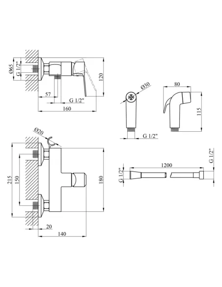 Смеситель для биде Kroner KRP Edelstahl Enzo - C052 с гигиеническим душем