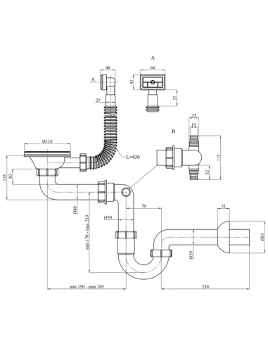 Сифон для кухонної мийки Kroner KRP - Siphon - 010 з переливом, 3 1/2 дюйма