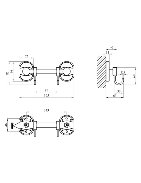 Гачок для рушників Kroner KRM Elbe - ACC2914-2 подвійний