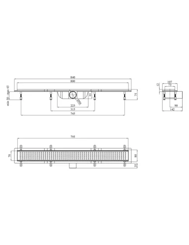 Душевой линейный трап Kroner KRP Harz L80 Löcher, сухой затвор