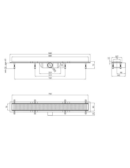 Душовий лінійний трап Kroner KRP Harz L80 Löcher, сухий затвор