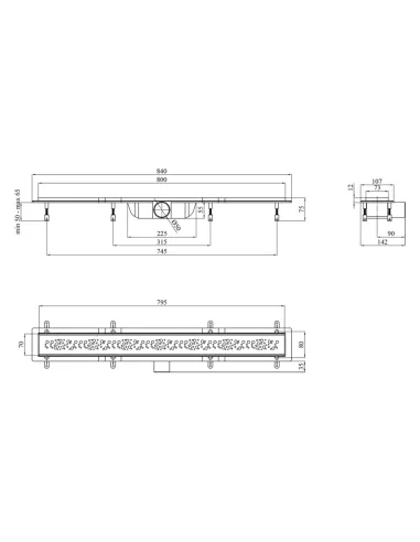 Душовий лінійний трап Kroner KRP Harz M80 Muster, сухий затвор