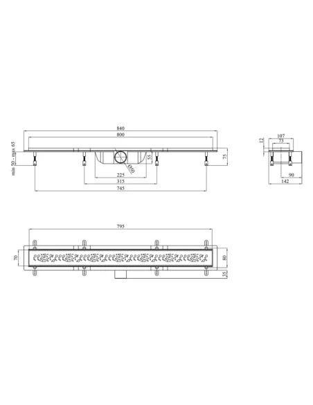 Душовий лінійний трап Kroner KRP Harz M80 Muster, сухий затвор