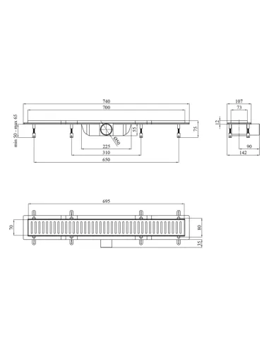 Душовий лінійний трап Kroner KRP Harz S70 Sektion, сухий затвор