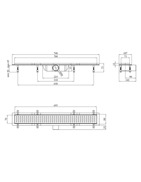 Душевой линейный трап Kroner KRP Harz S70 Sektion, сухой затвор