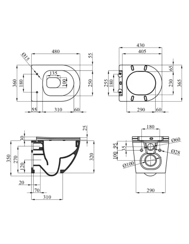 Унітаз Kroner Harz WHI483632 TORNADO 360х350х480 мм, безободковий, підвісний, сидіння Soft-close