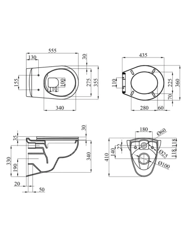 Унітаз Kroner KRP - A534UF Rimless 410х355х555 мм, безободковий, підвісний, сидіння Soft-close