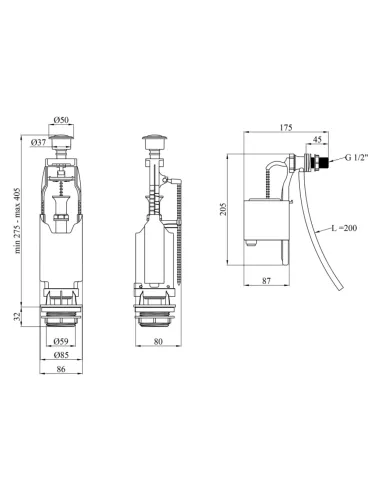 Запорная арматура на унитаз Kroner KRP - KIT6854 с клапаном боковой подачи