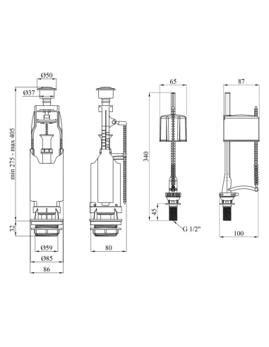 Запорная арматура на унитаз Kroner KRP - KIT6957 с клапаном нижней подачи