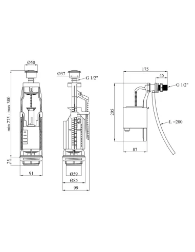 Запорная арматура на унитаз Kroner KRP - KIT7754 с клапаном боковой подачи