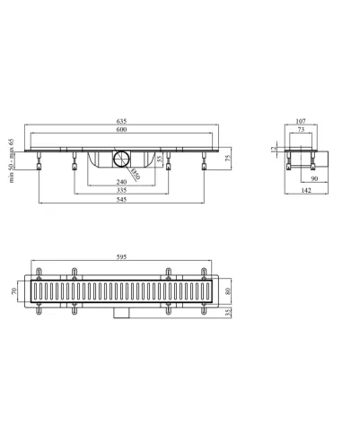 Душовий лінійний трап Kroner KRP Harz SCH60 Sektion Schwarz, сухий затвор