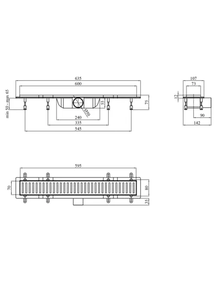 Душовий лінійний трап Kroner KRP Harz SCH60 Sektion Schwarz, сухий затвор