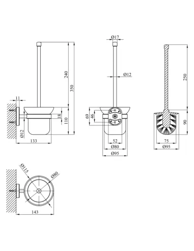 Йоржик для унітазу Kroner KRM Elbe - ACG2910 настінний