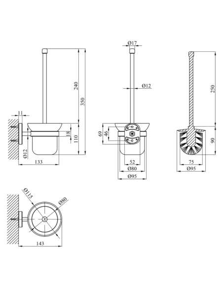 Йоржик для унітазу Kroner KRM Elbe - ACG2910 настінний