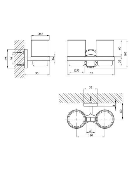 Склянка для ванної кімнати Kroner KRM Elbe - ACG2908, подвійна, з тримачем зубних щіток