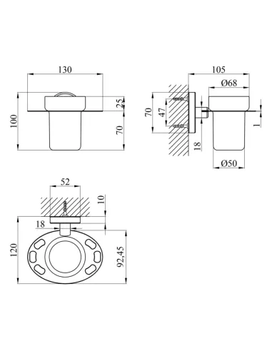 Склянка для ванної кімнати Kroner KRM Elbe - ACG2906-1 з тримачем зубних щіток