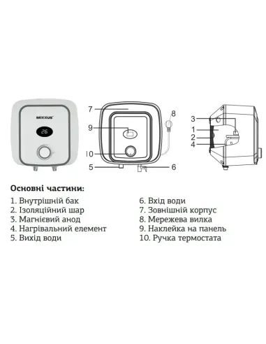 Бойлер для кухні Mixxus EWH-0510 Small Over 10 літрів, над мийкою